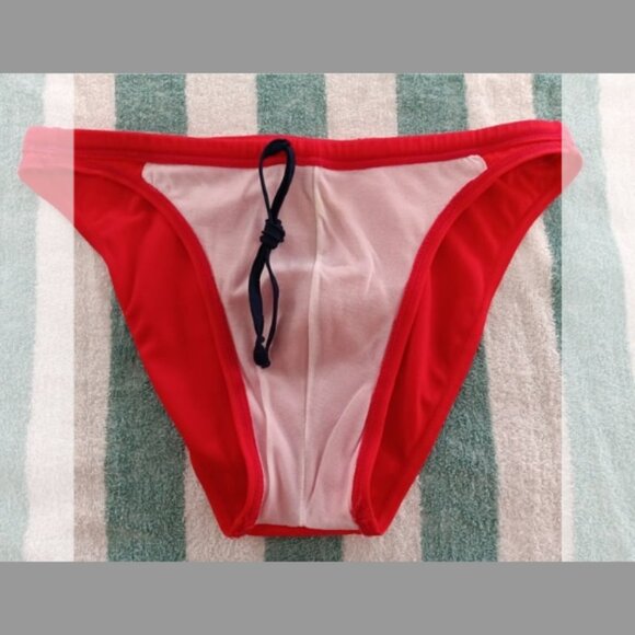 VINTAGE "ATSUI" SWIM BRIEF, < 1" SIDES, RED, SIZE "S" (30") - Picture 6 of 8